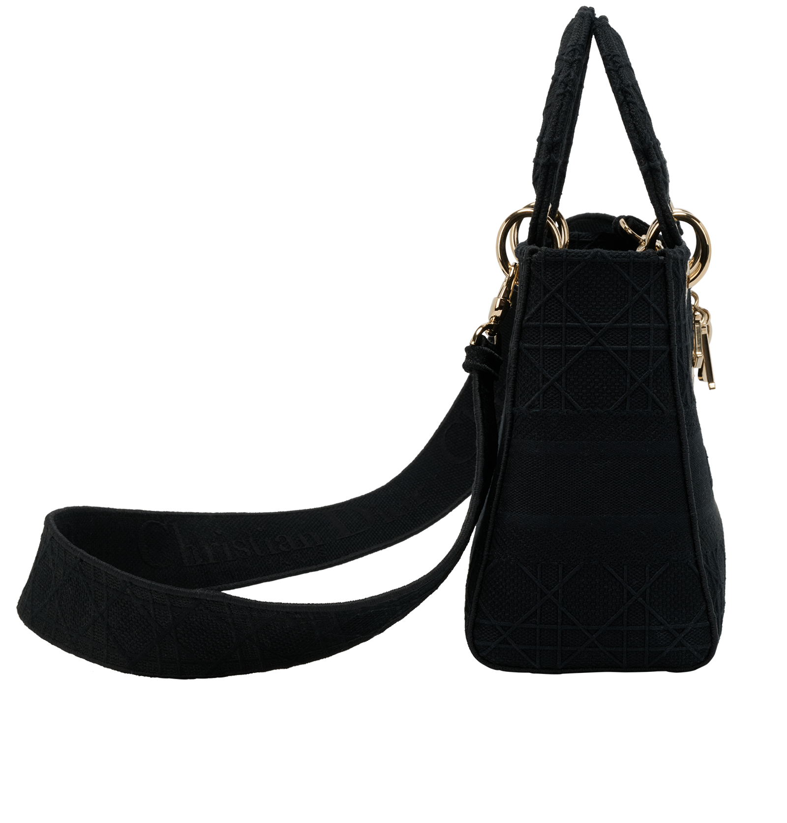 Medium Lady D-Lite, &pound;1,900, Handbags, Black, Canvas, Side view